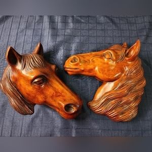 Achatit Wood Horse‎ Heads Wall Hanger Made In Germany Lot Of 2